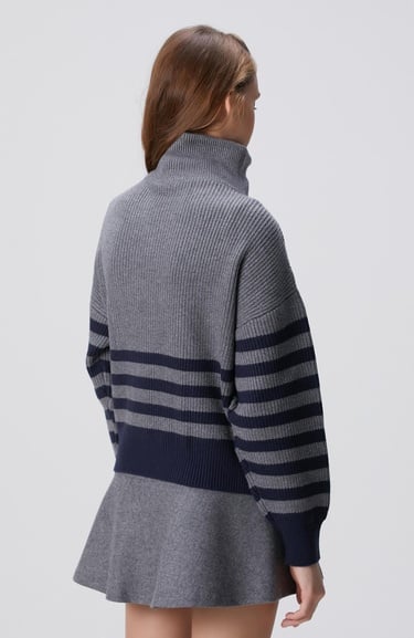  Network Kadın Gri Melanj Lacivert Çizgili Kazak