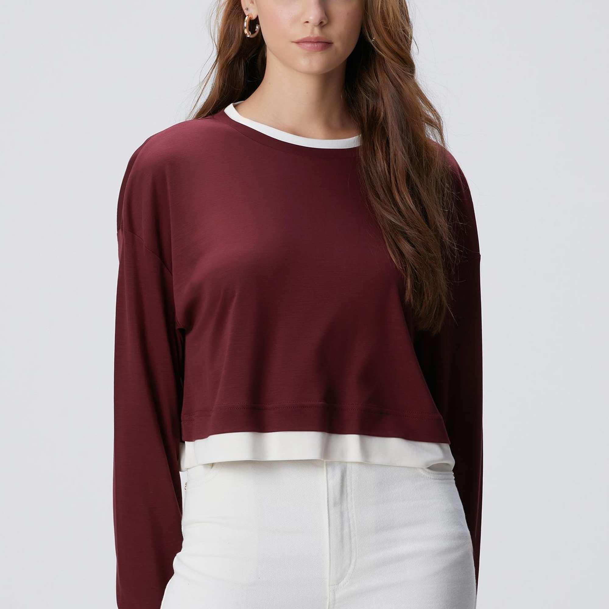 Network Kadın Bordo Çift Renkli T-shirt