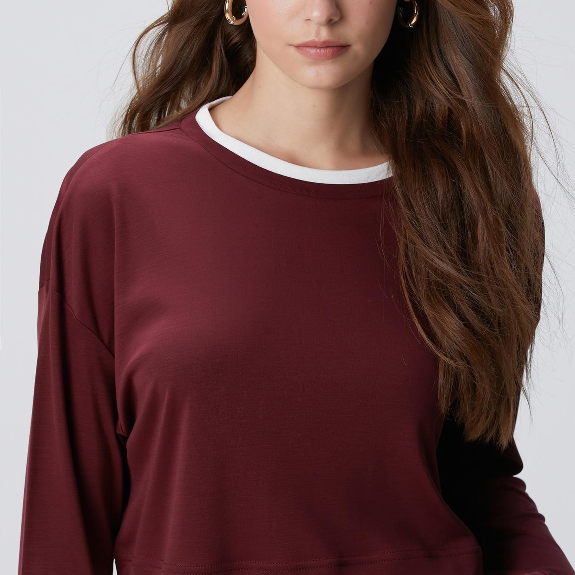 Network Kadın Bordo Çift Renkli T-shirt