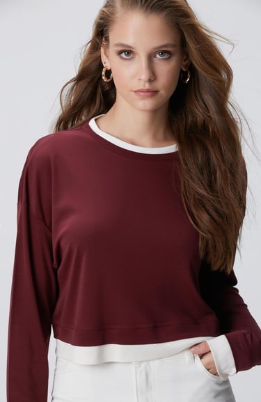  Network Kadın Bordo Çift Renkli T-shirt