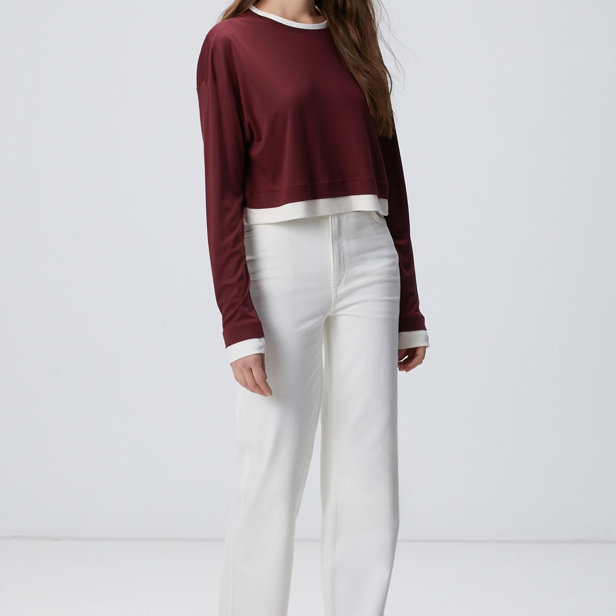 Network Kadın Bordo Çift Renkli T-shirt