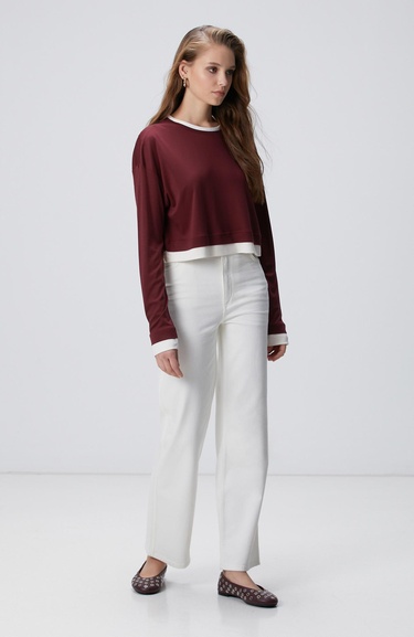  Network Kadın Bordo Çift Renkli T-shirt