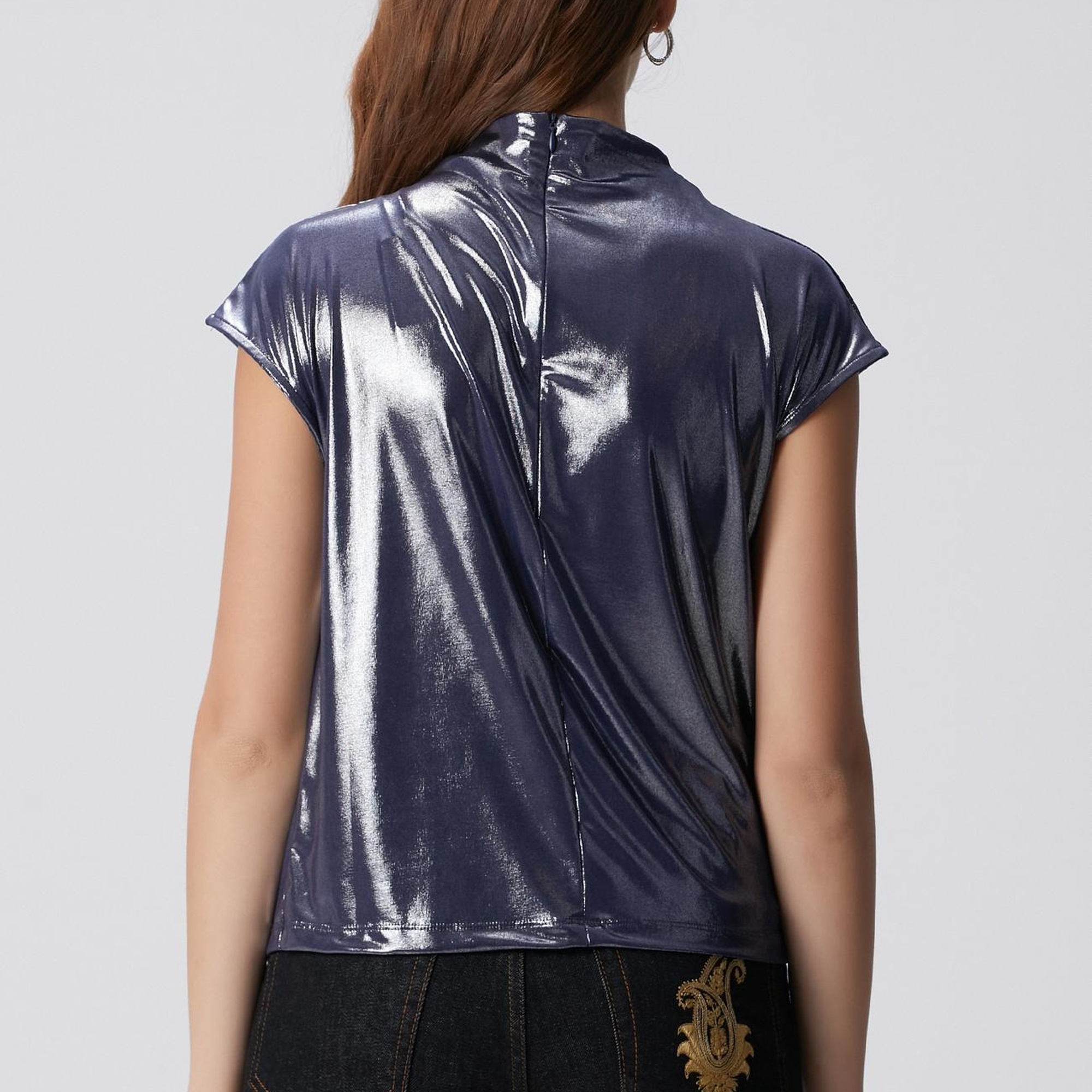 Network Kadın Lacivert Parlak Örme Bluz