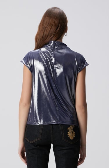  Network Kadın Lacivert Parlak Örme Bluz