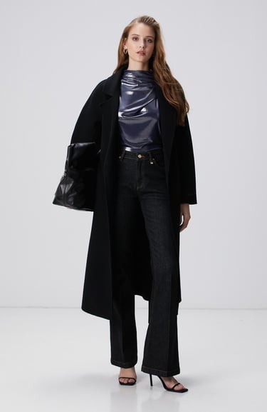  Network Kadın Lacivert Parlak Örme Bluz