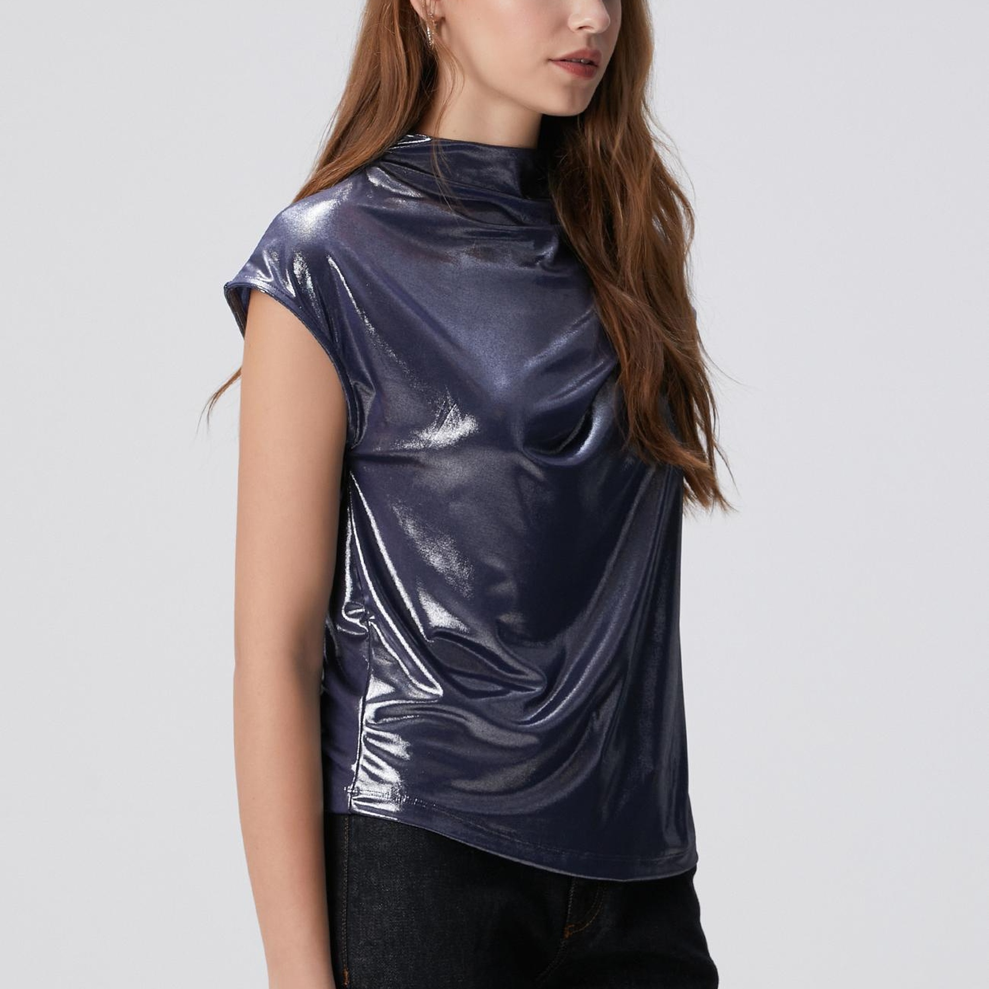 Network Kadın Lacivert Parlak Örme Bluz