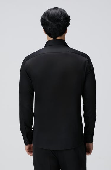  Network Erkek Slim Fit Siyah Pamuk Saten Gömlek