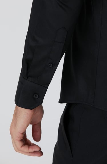  Network Erkek Slim Fit Siyah Pamuk Saten Gömlek