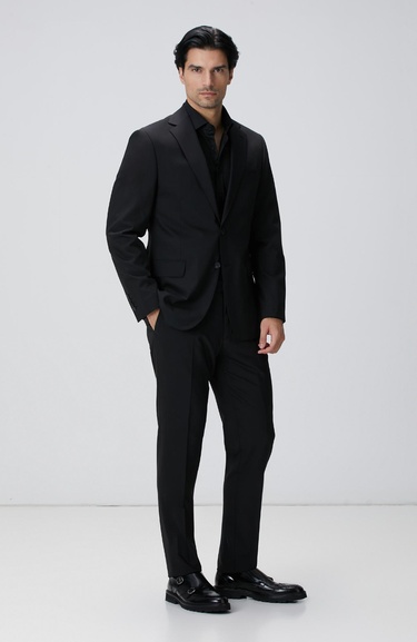  Network Erkek Slim Fit Siyah Pamuk Saten Gömlek