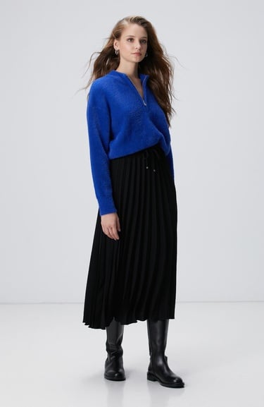  Network Kadın Siyah Piliseli Midi Etek