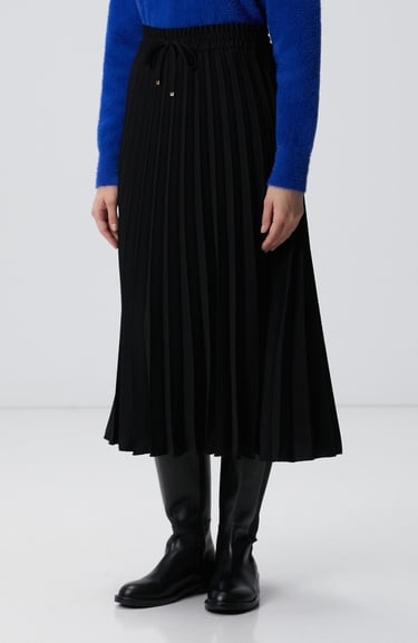  Network Kadın Siyah Piliseli Midi Etek