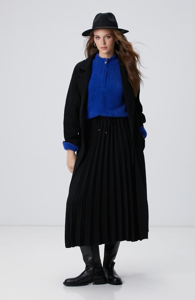  Network Kadın Siyah Piliseli Midi Etek