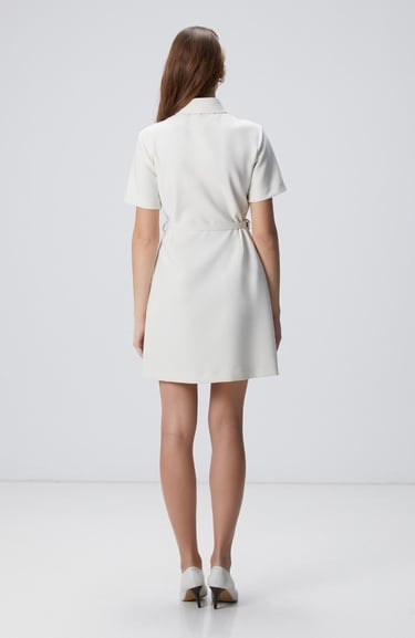  Network Kadın Kırık Beyaz Kemerli Mini Elbise