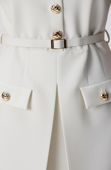  Network Kadın Kırık Beyaz Kemerli Mini Elbise