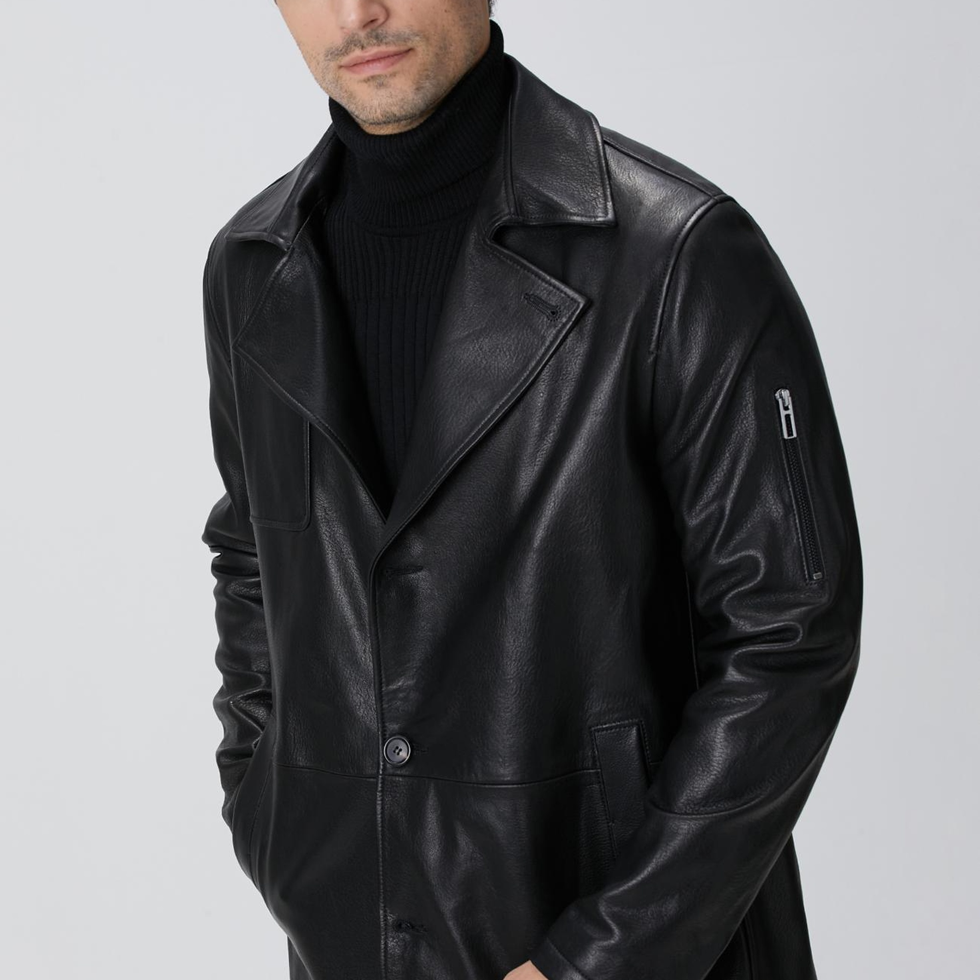 Network Erkek Siyah Deri Pardösü