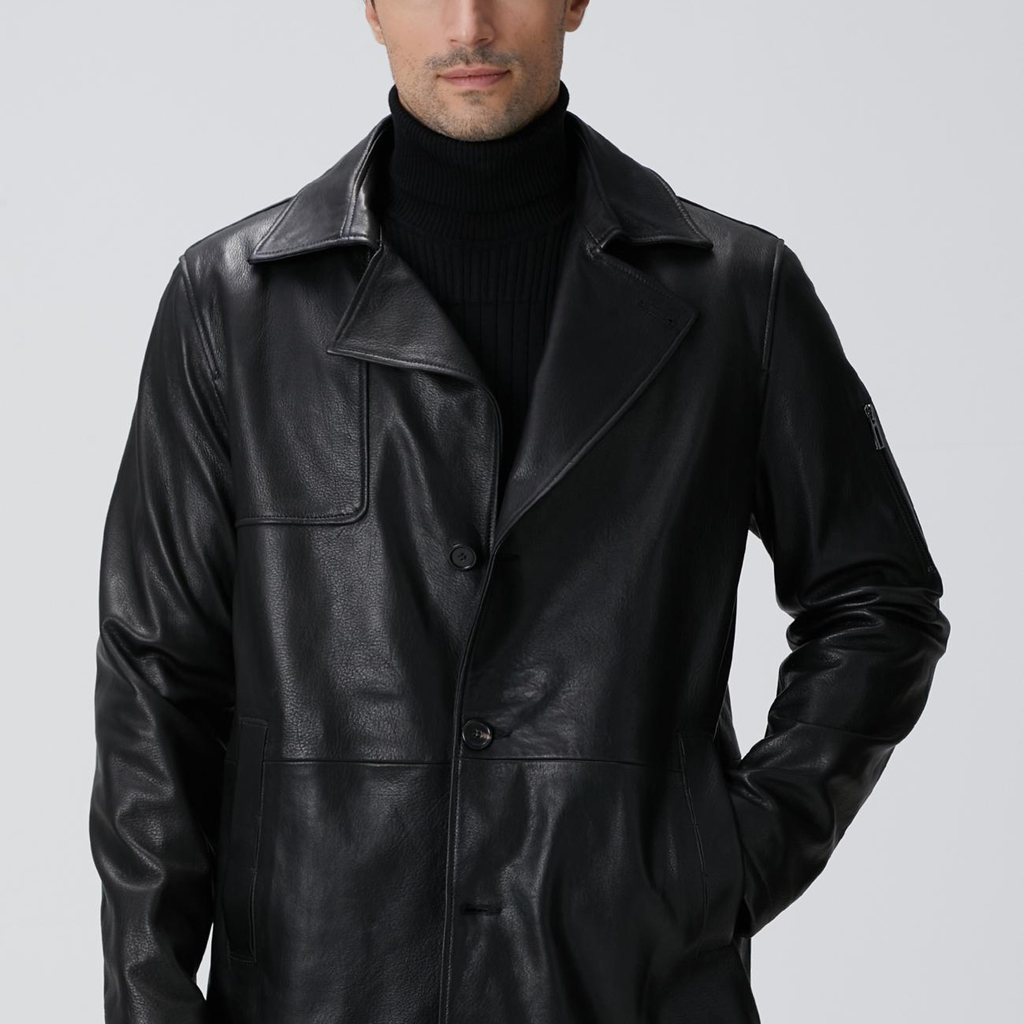 Network Erkek Siyah Deri Pardösü