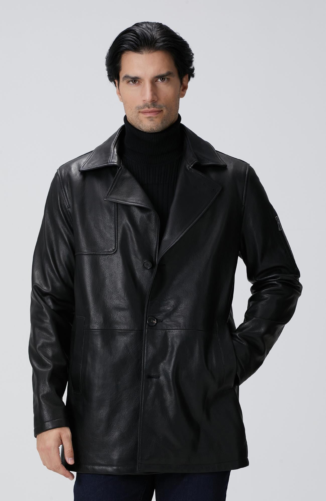  Network Erkek Siyah Deri Pardösü