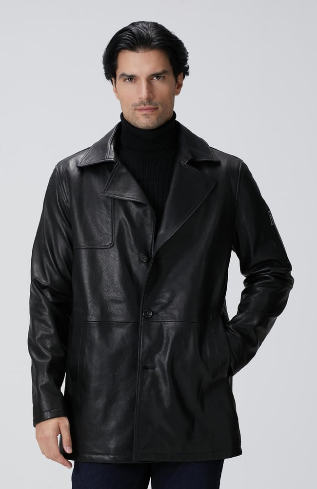  Network Erkek Siyah Deri Pardösü