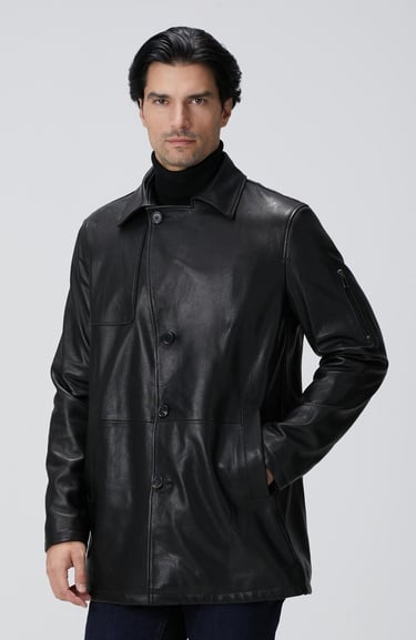  Network Erkek Siyah Deri Pardösü