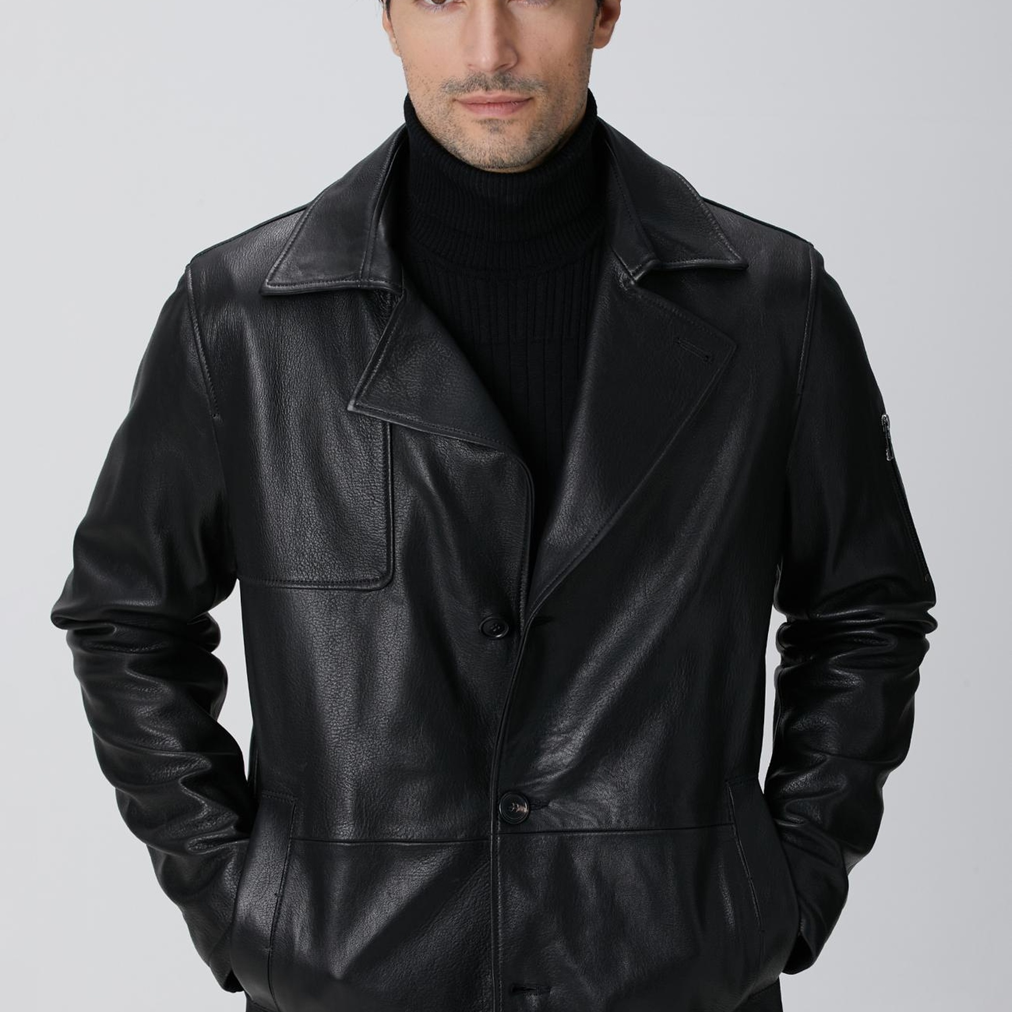 Network Erkek Siyah Deri Pardösü