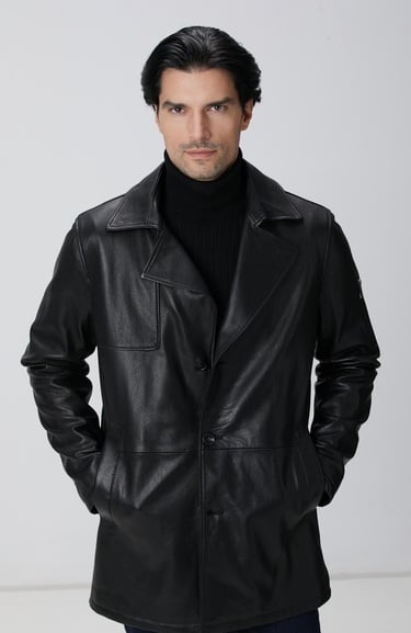  Network Erkek Siyah Deri Pardösü