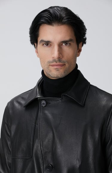  Network Erkek Siyah Deri Pardösü