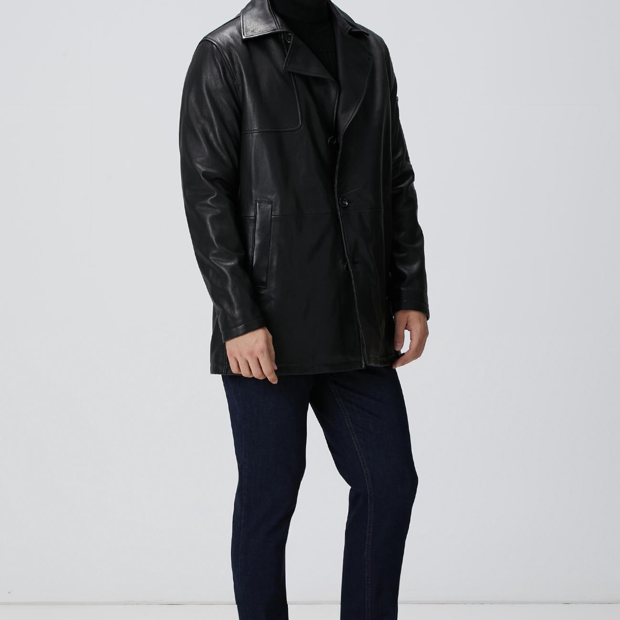 Network Erkek Siyah Deri Pardösü