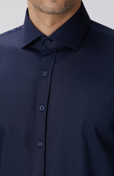  Network Erkek Slim Fit Lacivert Pamuk Saten Gömlek