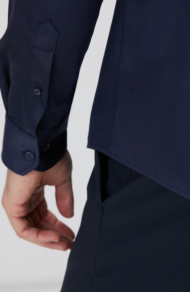  Network Erkek Slim Fit Lacivert Pamuk Saten Gömlek