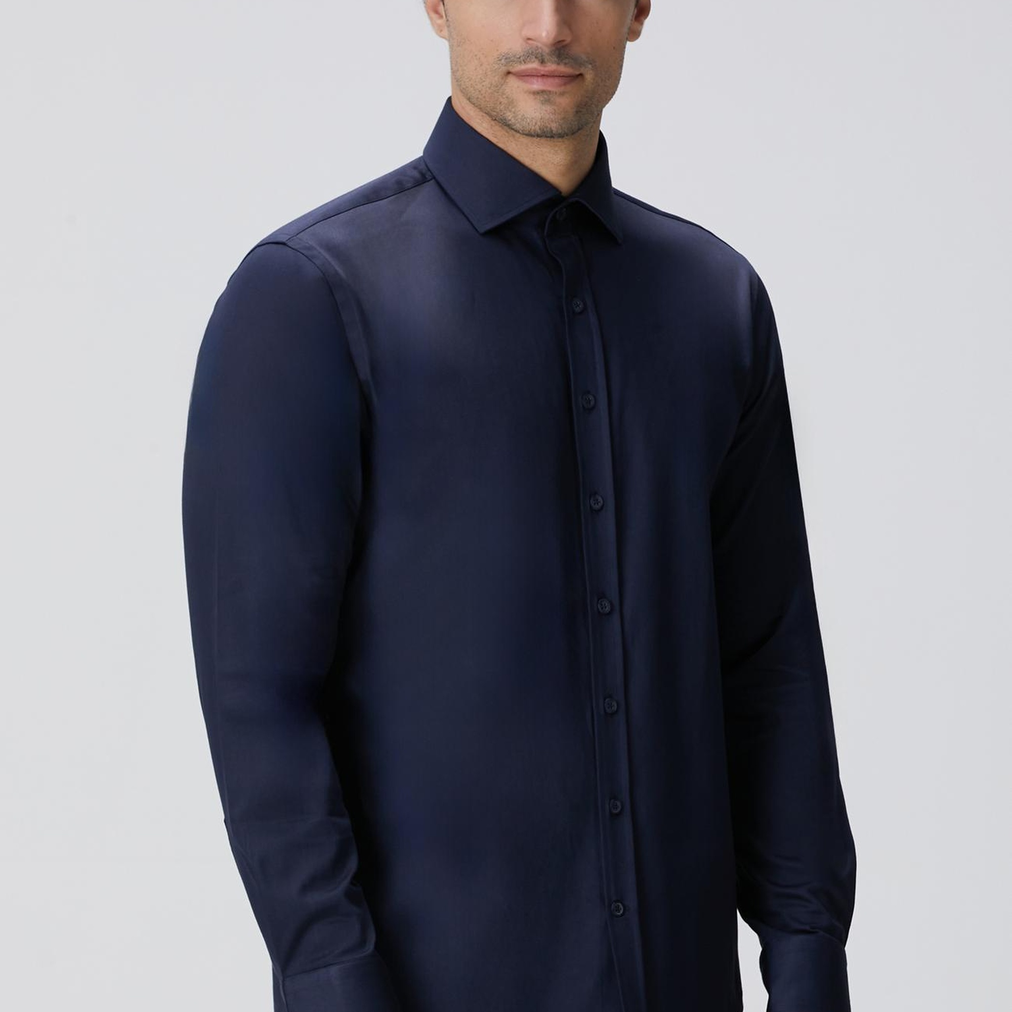 Network Erkek Slim Fit Lacivert Pamuk Saten Gömlek