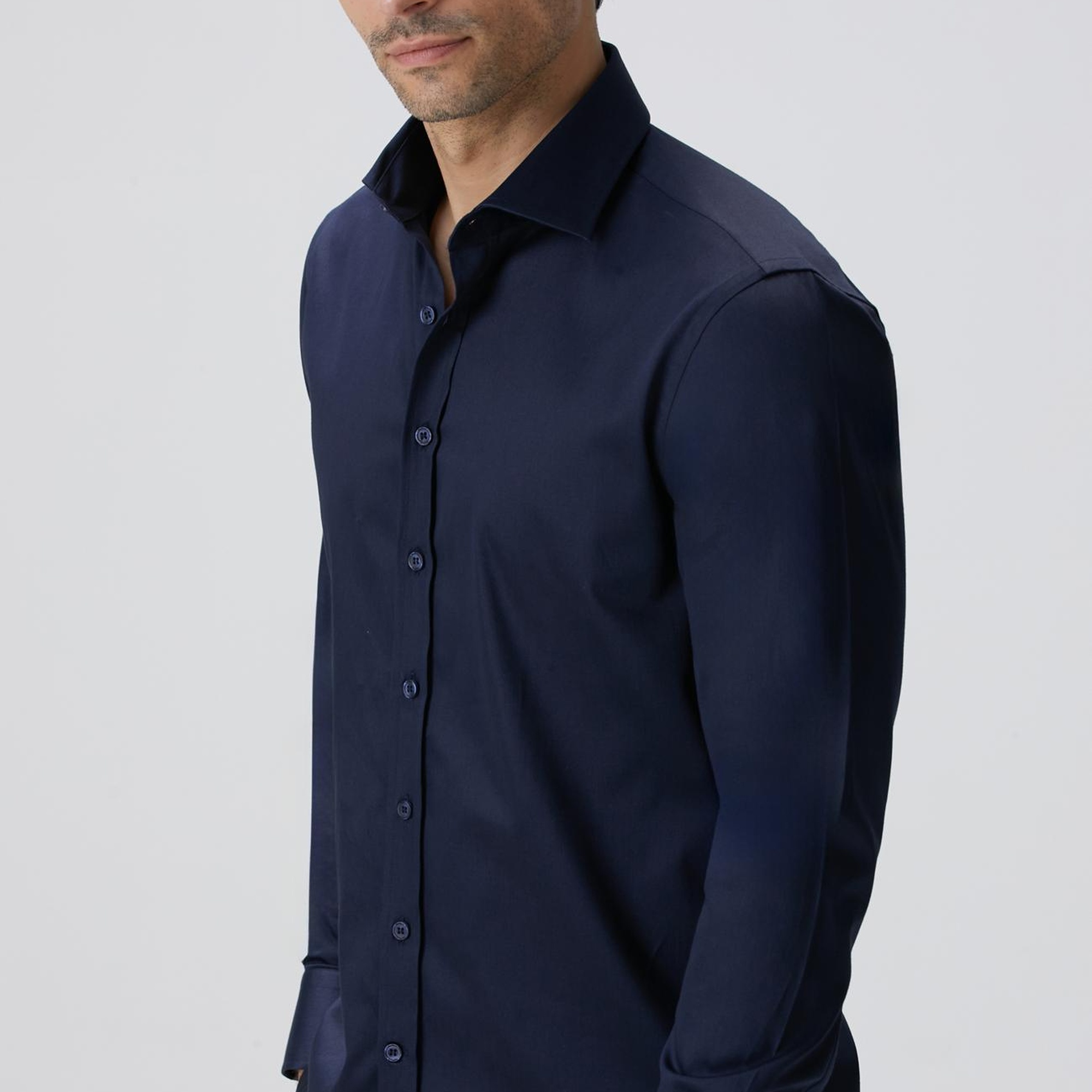 Network Erkek Slim Fit Lacivert Pamuk Saten Gömlek