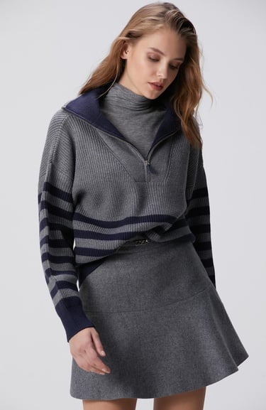  Network Kadın Gri Melanj Lacivert Çizgili Kazak