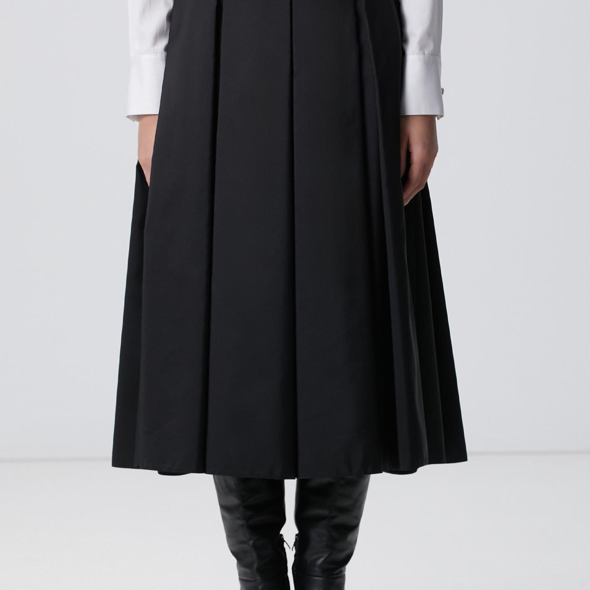 Network Kadın Siyah Midi Pileli Saten Etek