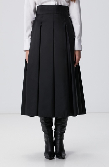  Network Kadın Siyah Midi Pileli Saten Etek