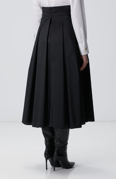  Network Kadın Siyah Midi Pileli Saten Etek