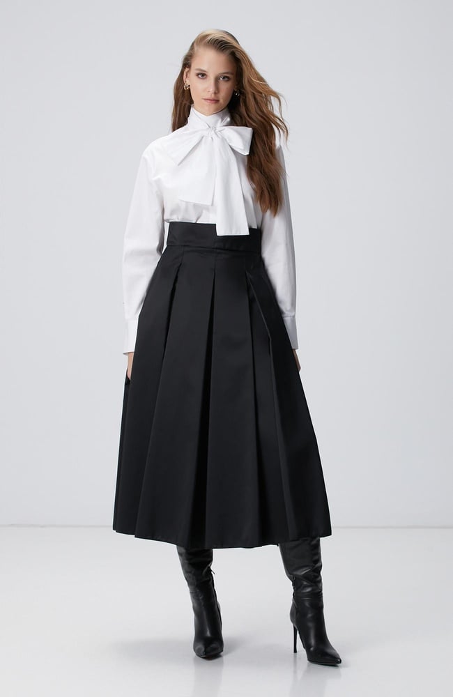  Network Kadın Siyah Midi Pileli Saten Etek