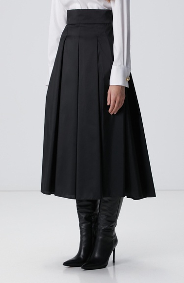  Network Kadın Siyah Midi Pileli Saten Etek