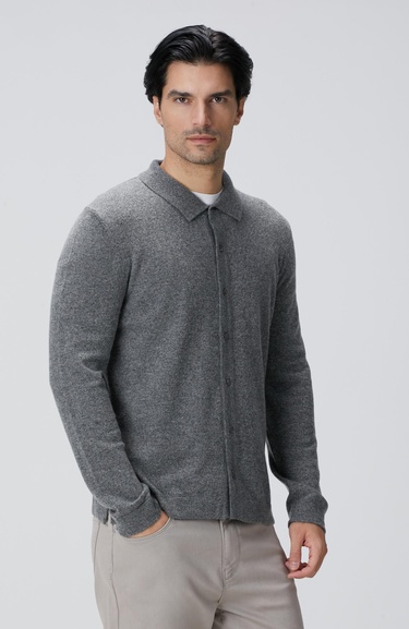  Network Erkek Gri Melanj Yün Karışımlı Triko Hırka