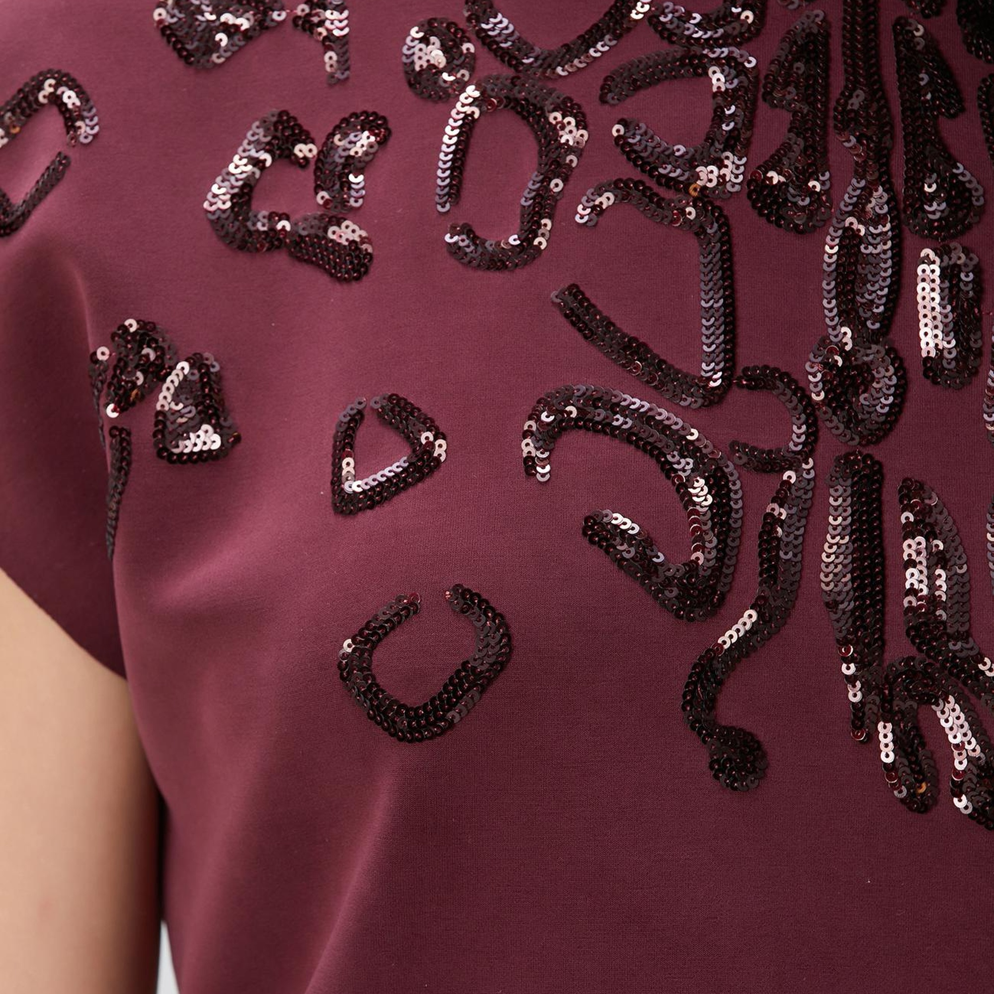 Network Kadın Bordo Payet İşlemeli T-shirt