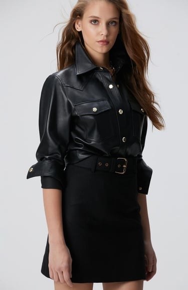  Network Kadın Siyah Deri Gömlek