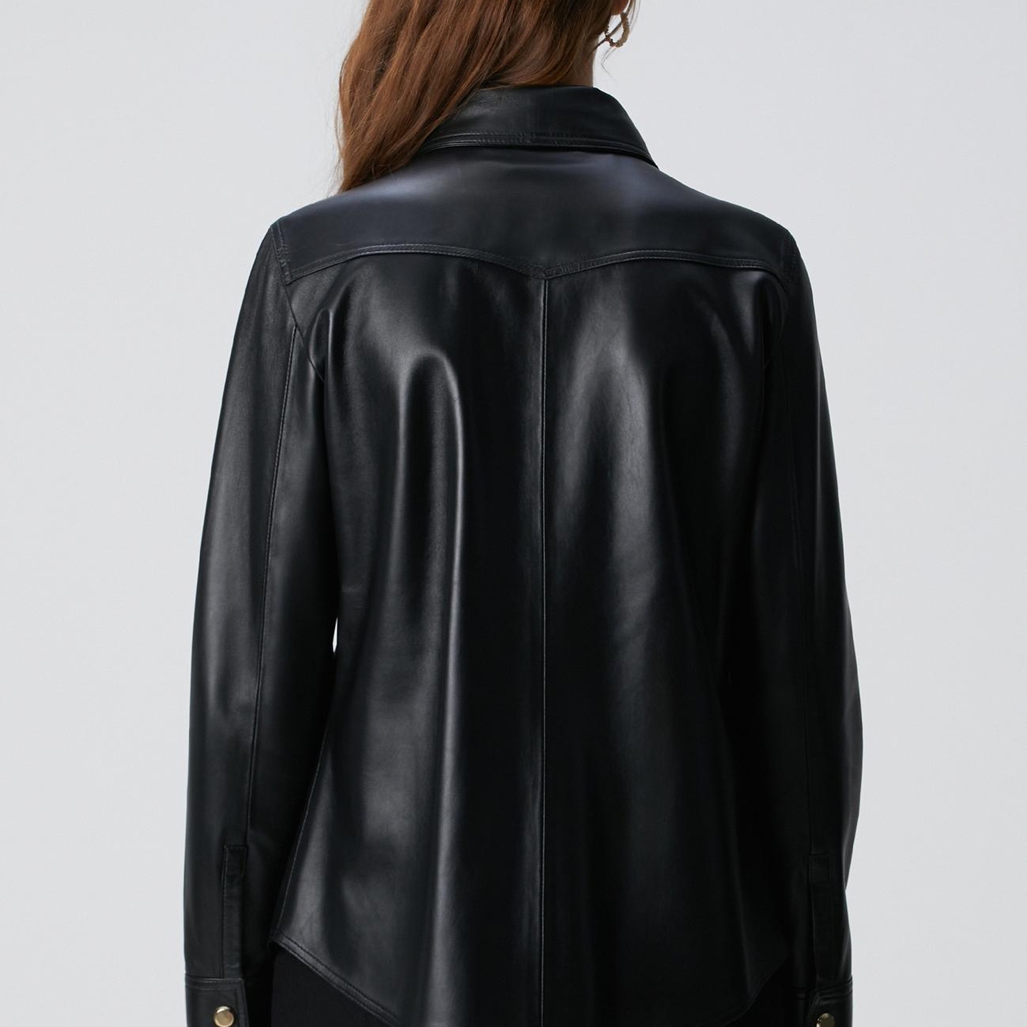 Network Kadın Siyah Deri Gömlek