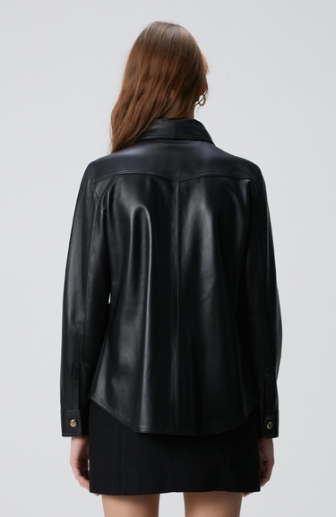  Network Kadın Siyah Deri Gömlek