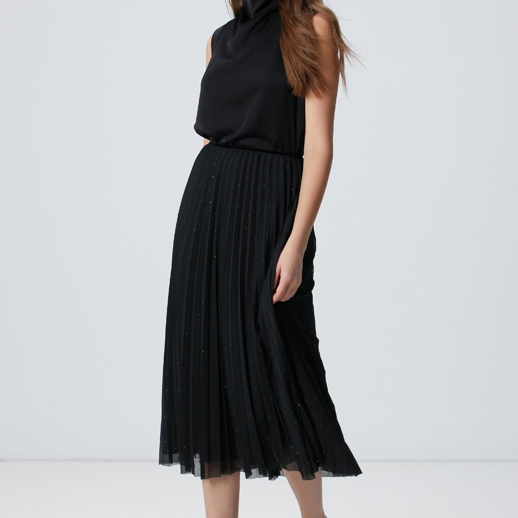 Network Kadın Siyah Payetli Tül Midi Etek