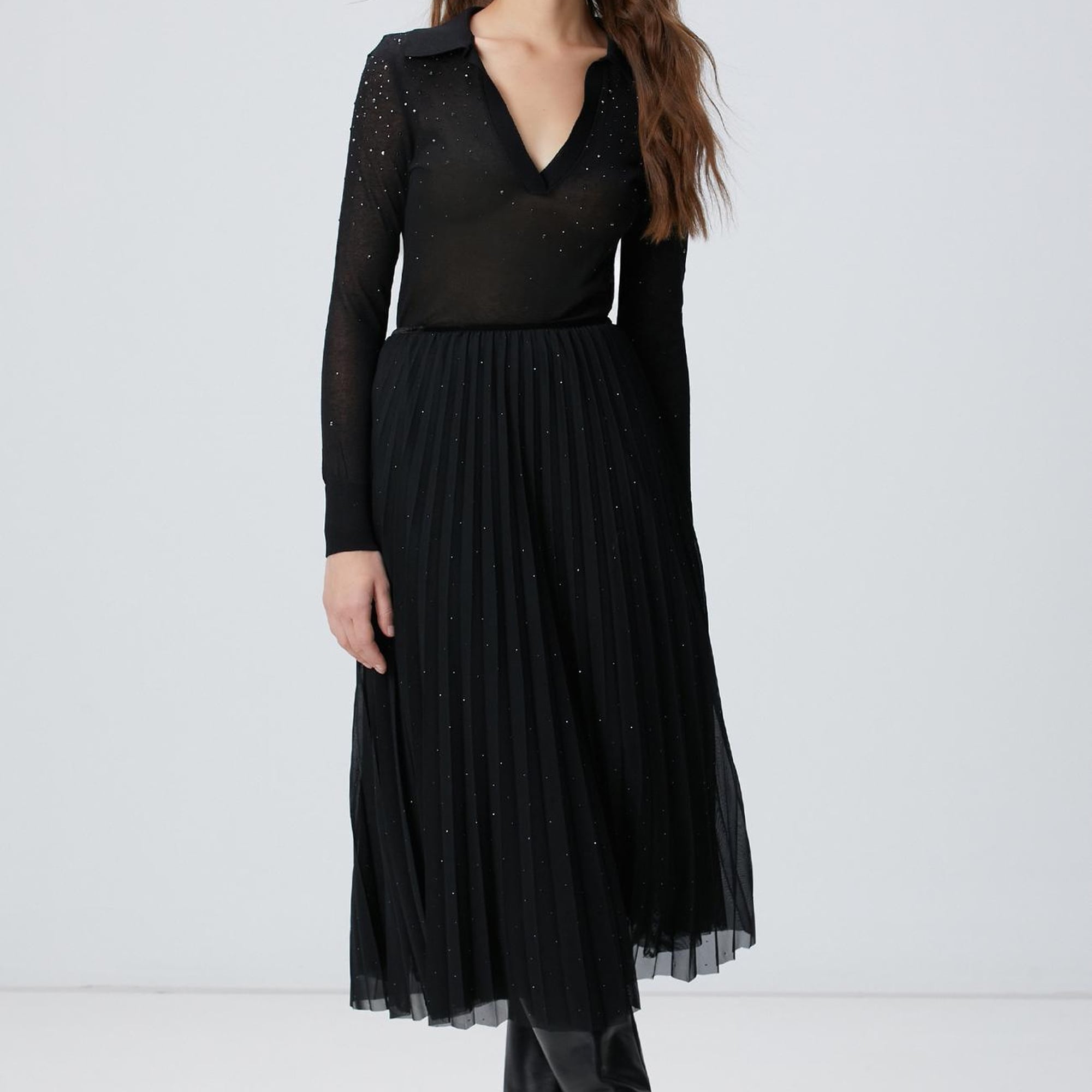 Network Kadın Siyah Payetli Tül Midi Etek