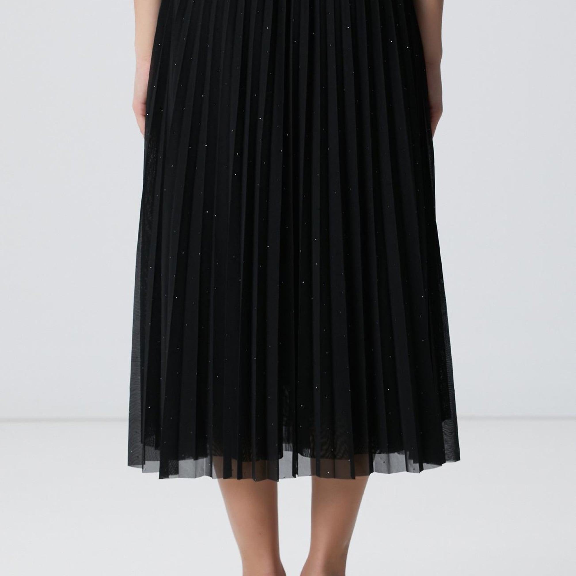 Network Kadın Siyah Payetli Tül Midi Etek