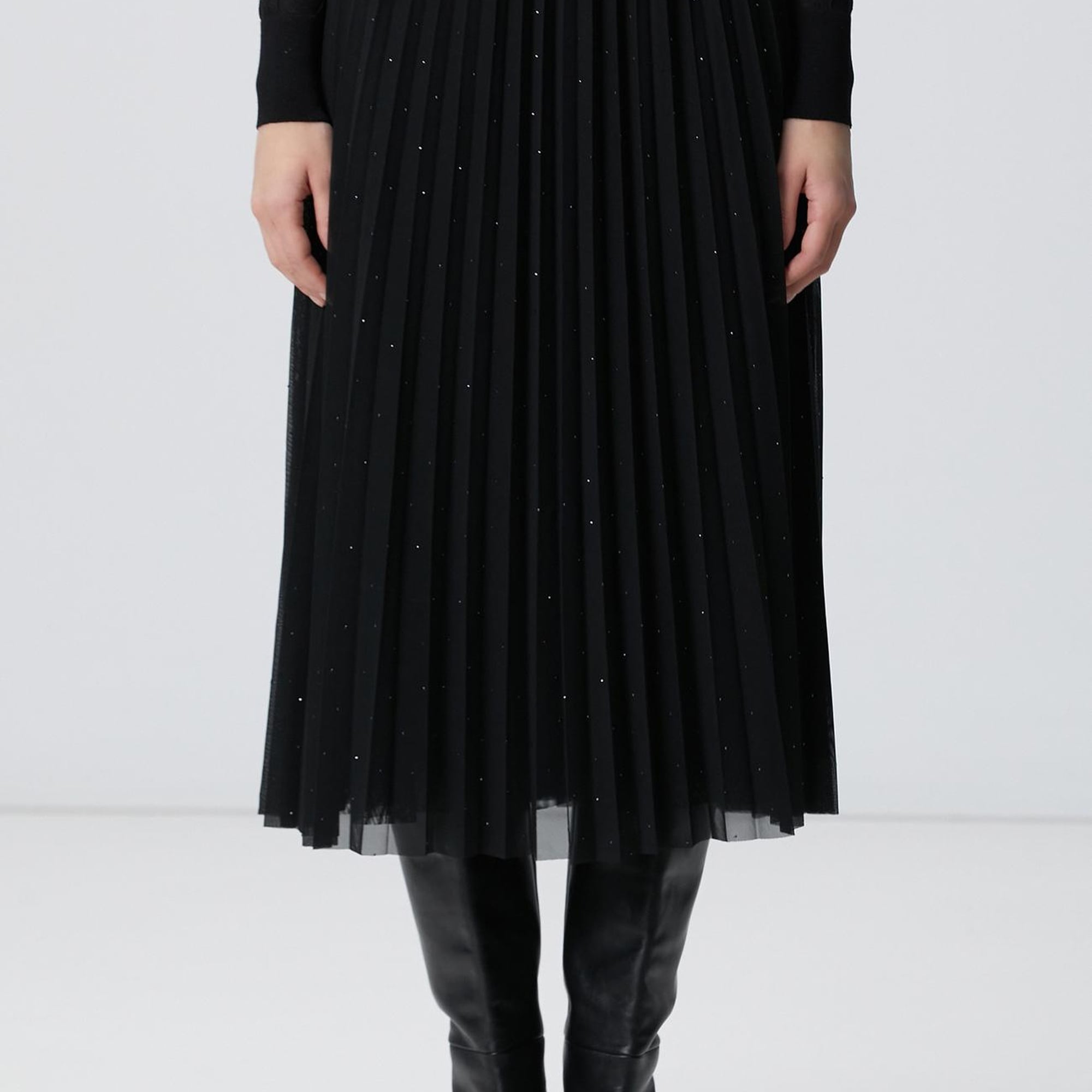 Network Kadın Siyah Payetli Tül Midi Etek