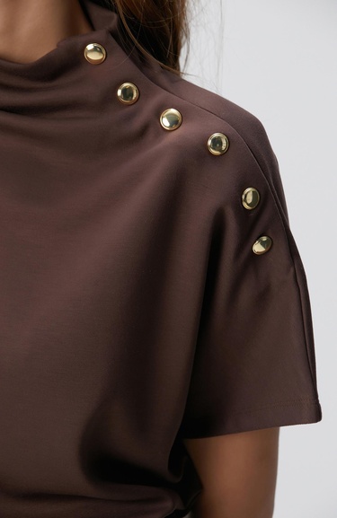  Network Kadın Acı Kahve Çıtçıt Detaylı T-shirt