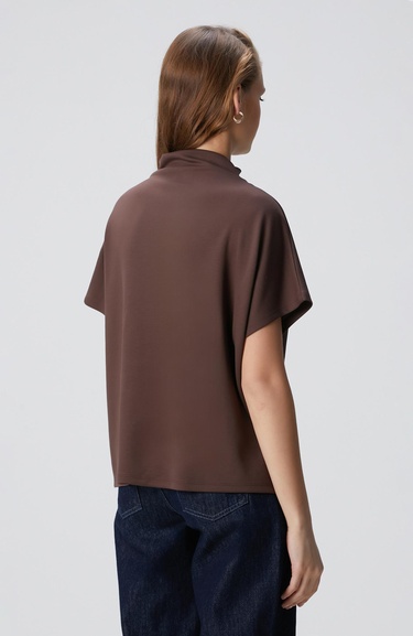  Network Kadın Acı Kahve Çıtçıt Detaylı T-shirt