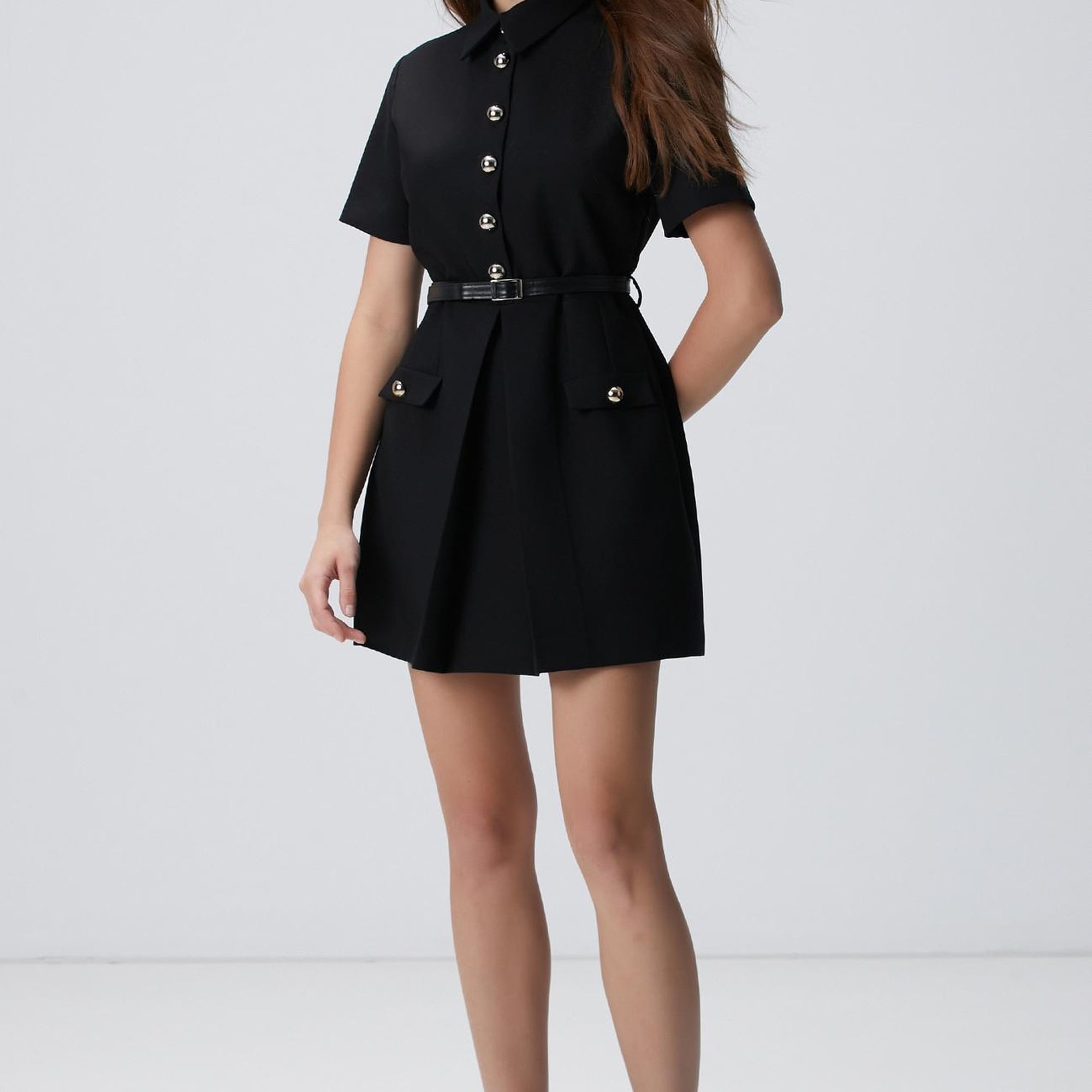 Network Kadın Siyah Kemerli Mini Elbise