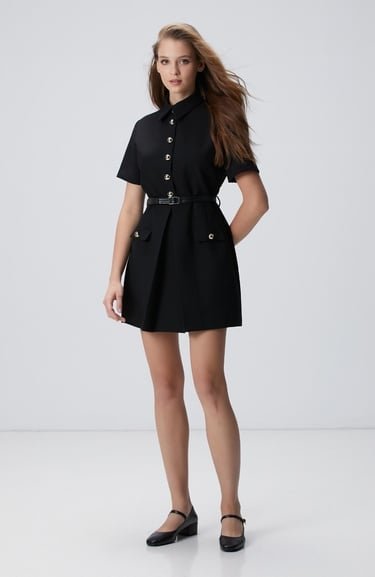  Network Kadın Siyah Kemerli Mini Elbise
